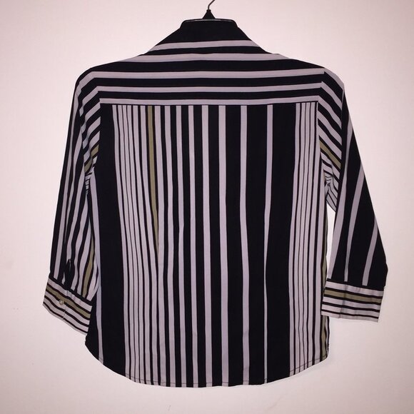 Allison Morgan med striped blouse white black gold - Picture 2 of 5